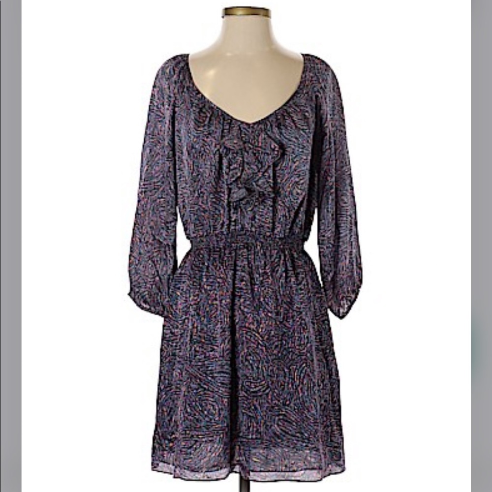 Shoshonna Grey and Purple Ruffle Silk Dress
